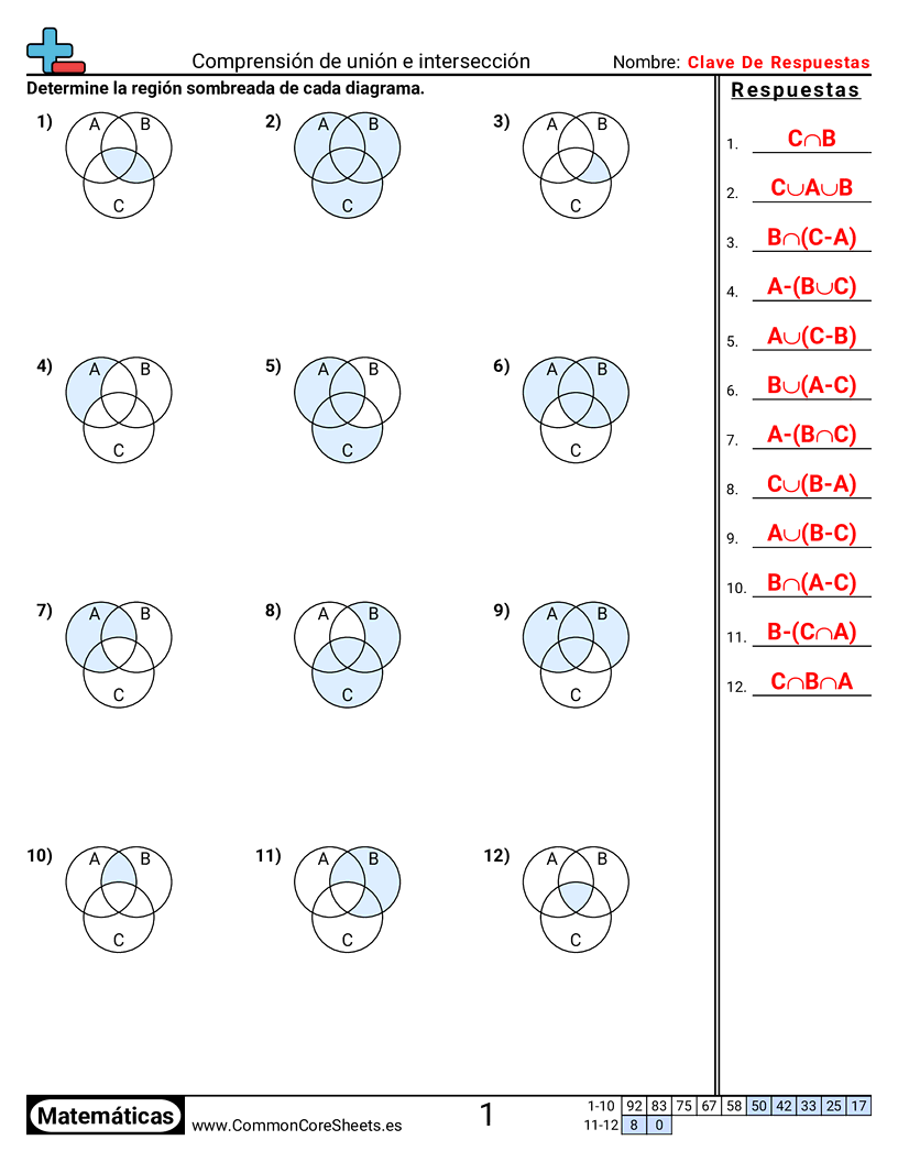 Entender unión e intersección worksheet preview