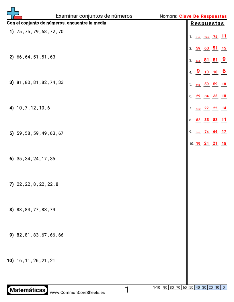 Examinar conjuntos de números worksheet preview