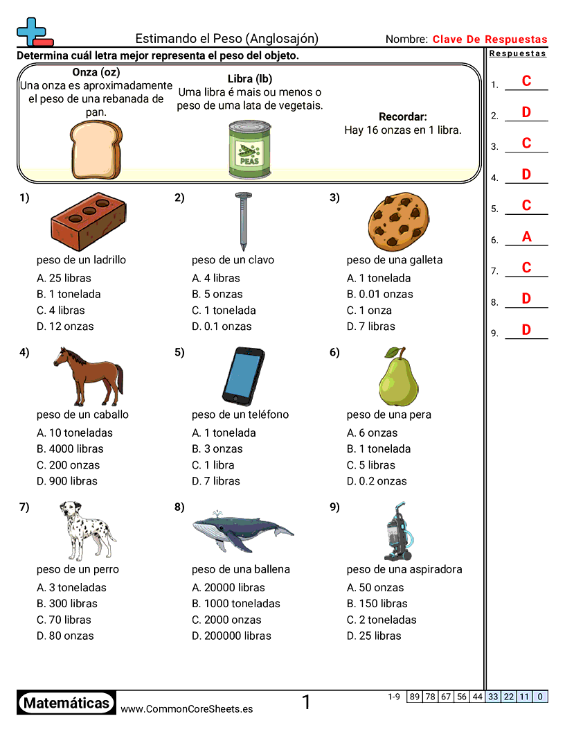 Ejercicios  de pesos - estimar-peso worksheet