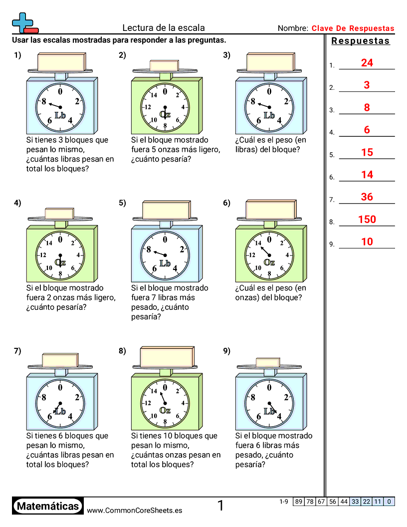 Ejercicios  de pesos - leer-una-balanza worksheet