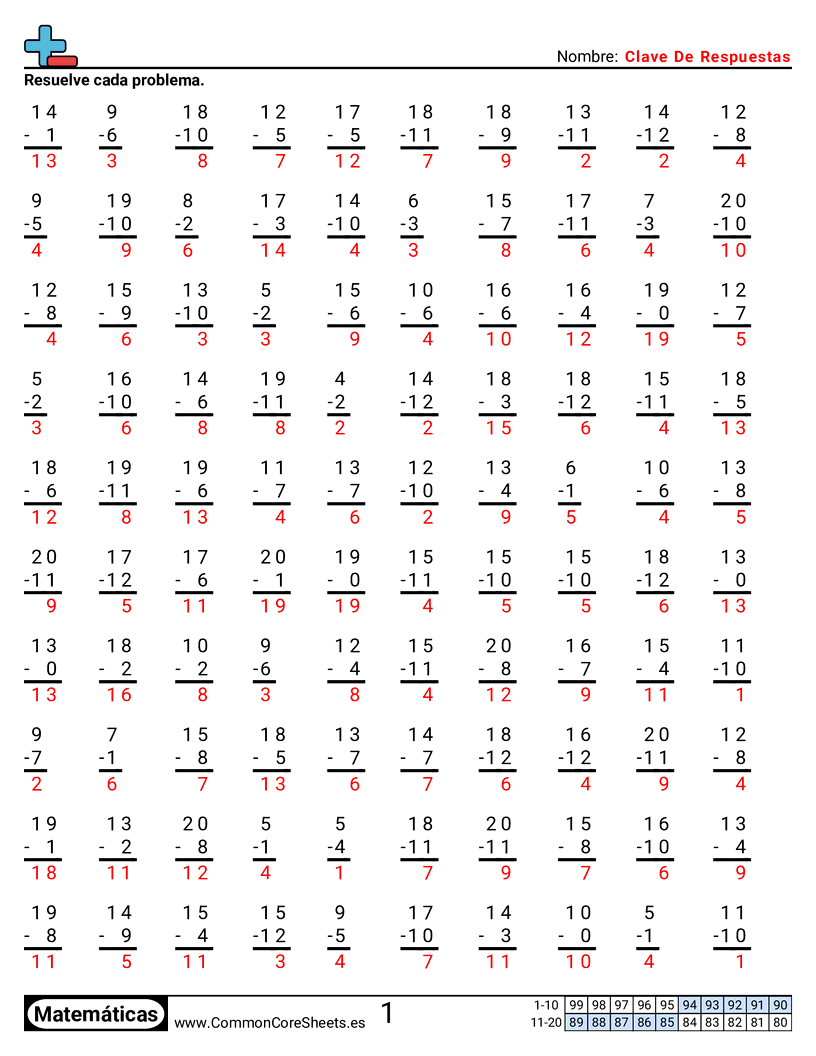 Sustraendo hasta 12 worksheet preview