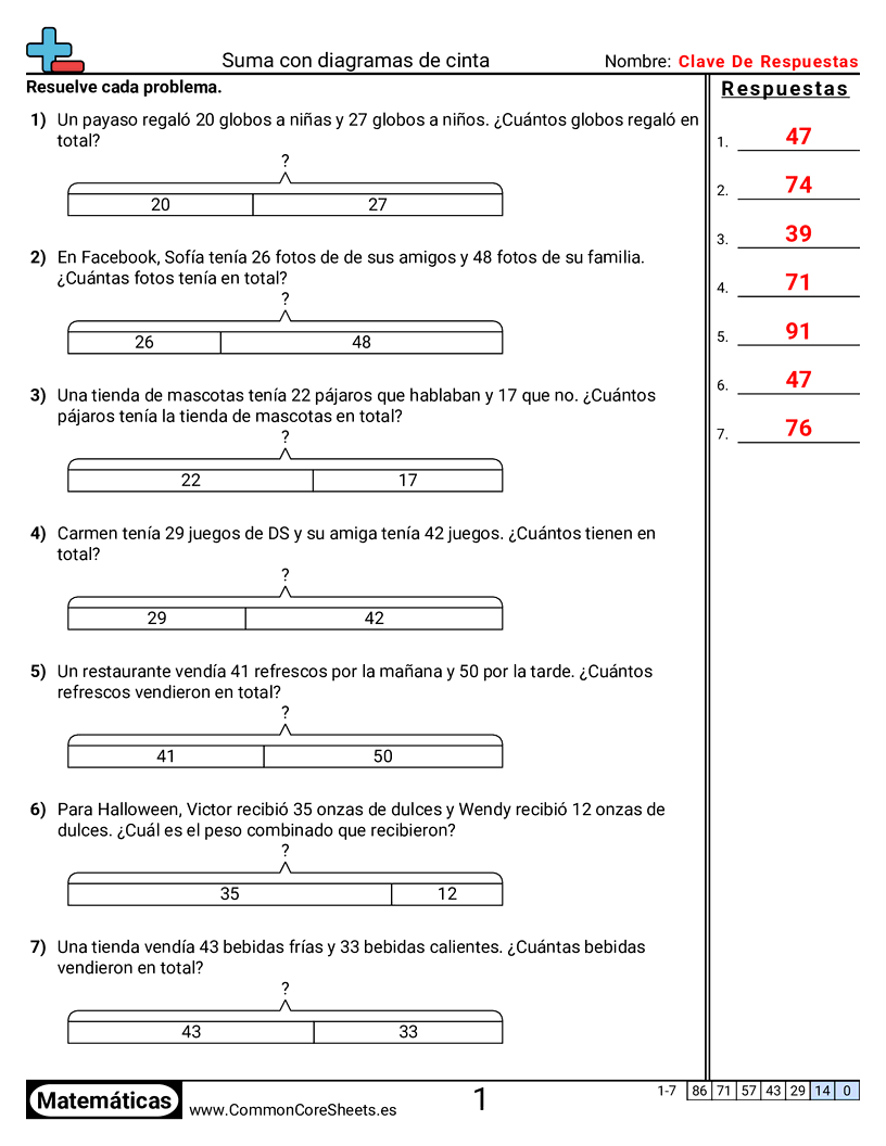 Suma con diagrama de cinta worksheet preview