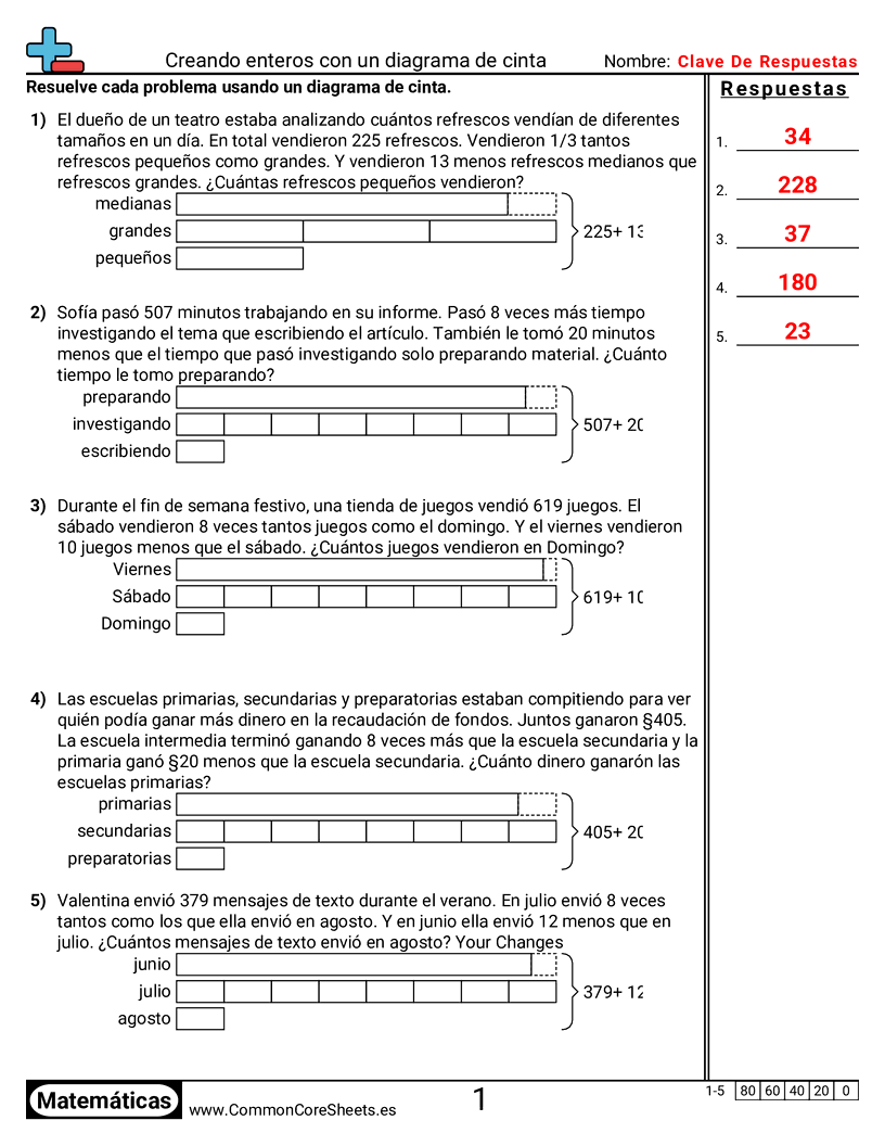 Crear enteros con diagrama de cinta worksheet preview