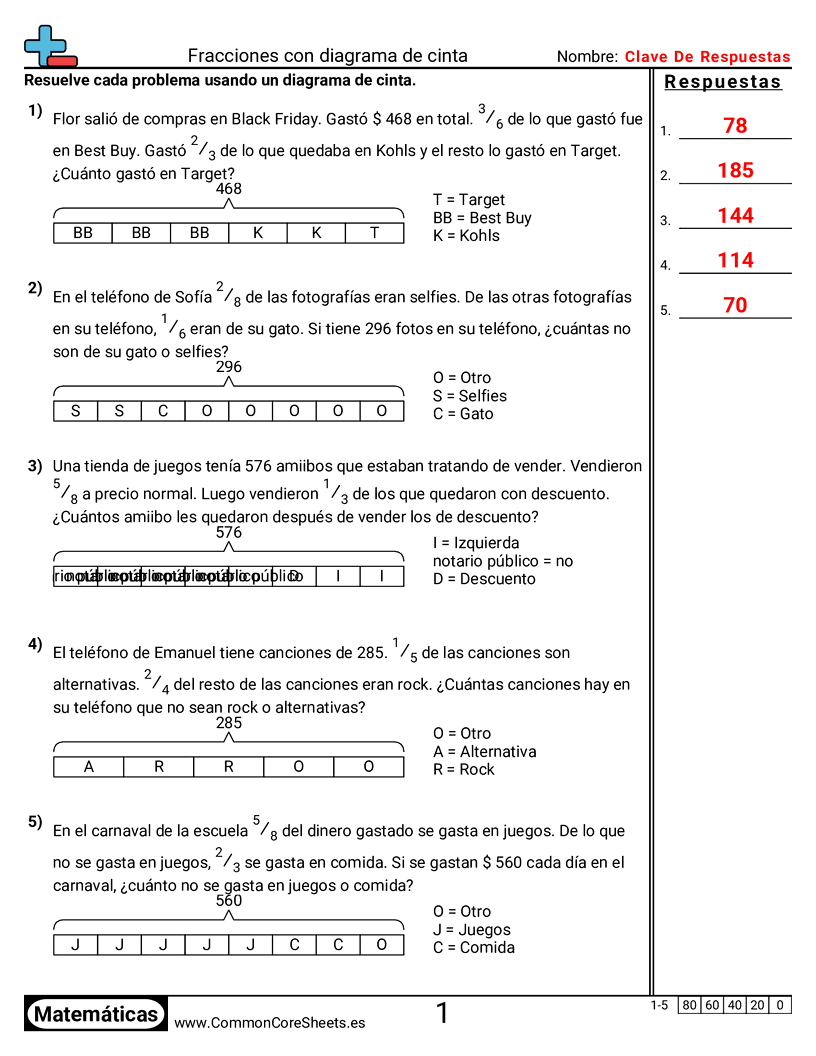 Fracciones con diagrama de cinta worksheet preview