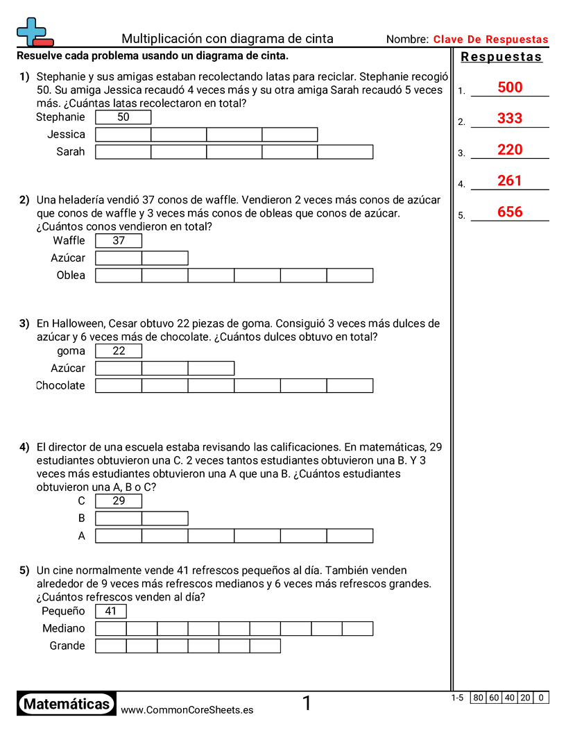 Multiplicación con diagrama de cinta worksheet preview