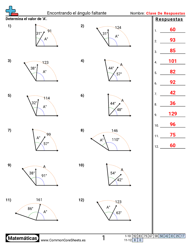 Encontrar el ángulo que falta worksheet preview