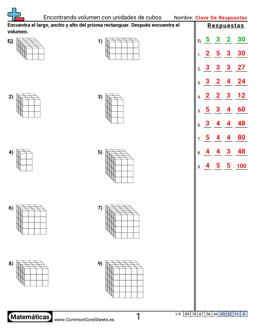Encontrar volumen con cubos unitarios worksheet preview