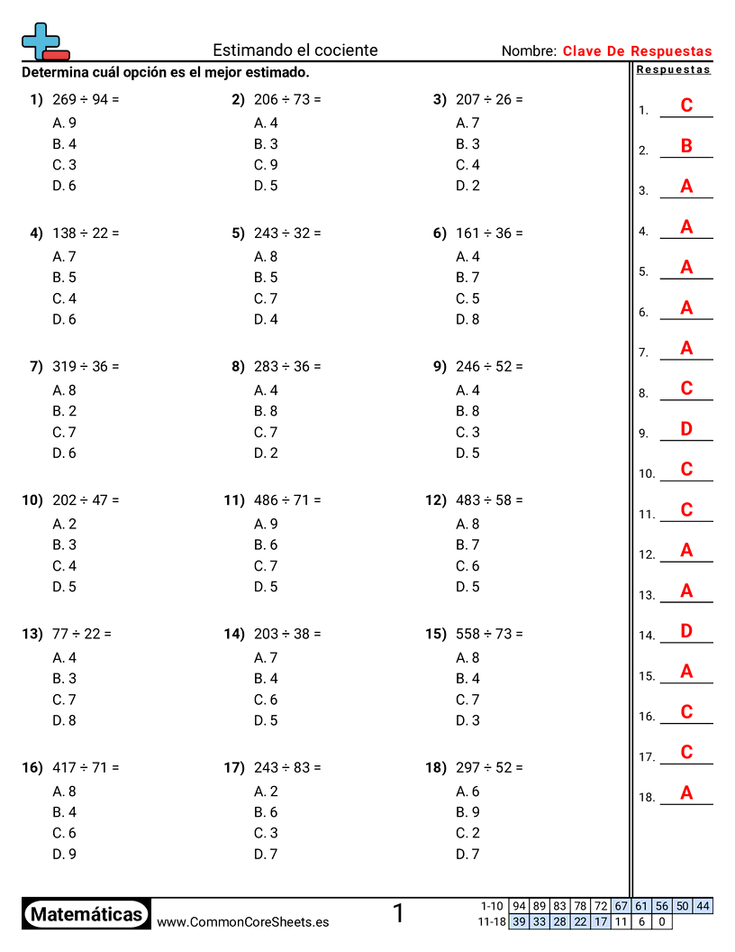 Ejercicios  de división - 3 dígitos ÷ 2 dígitos worksheet
