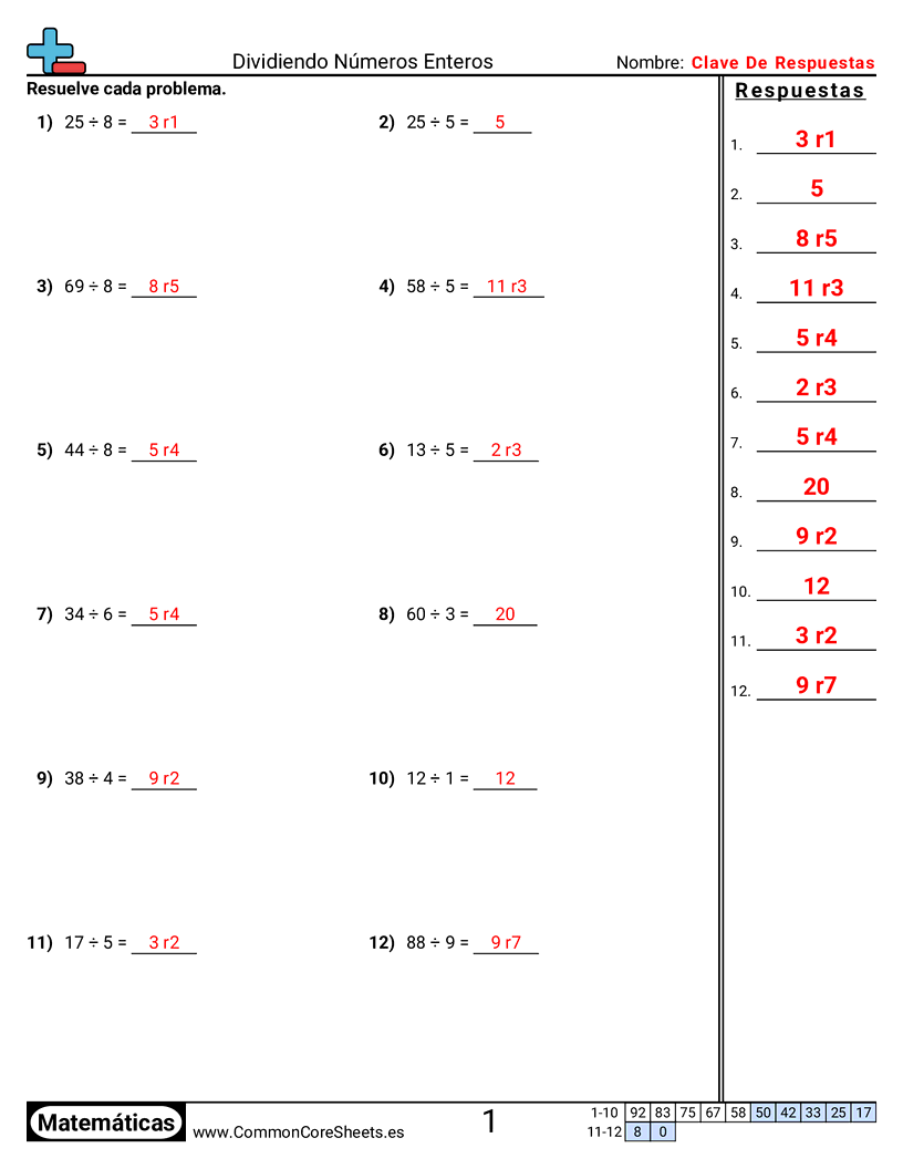 Ejercicios  de división - División horizontal worksheet