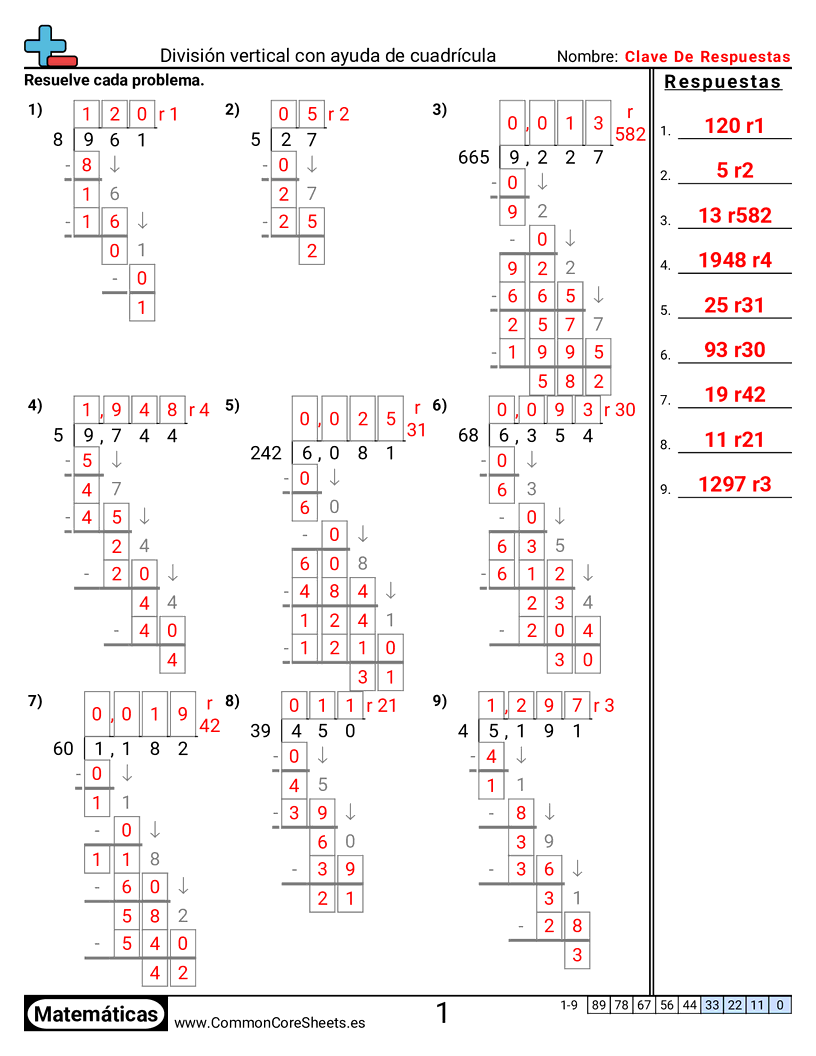 Ejercicios  de división - División mixta worksheet