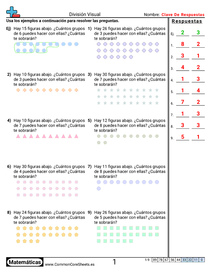 Ejercicios  de división - Con residuo worksheet