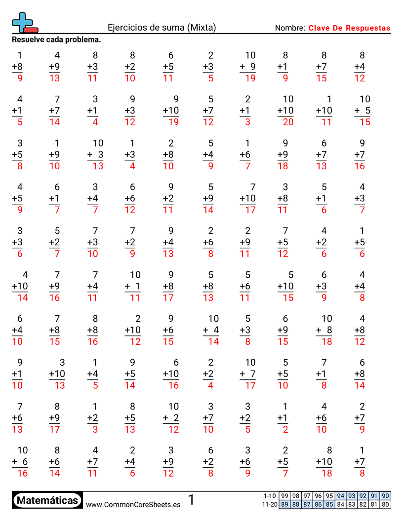 Ejercicios de sumas - mixto worksheet