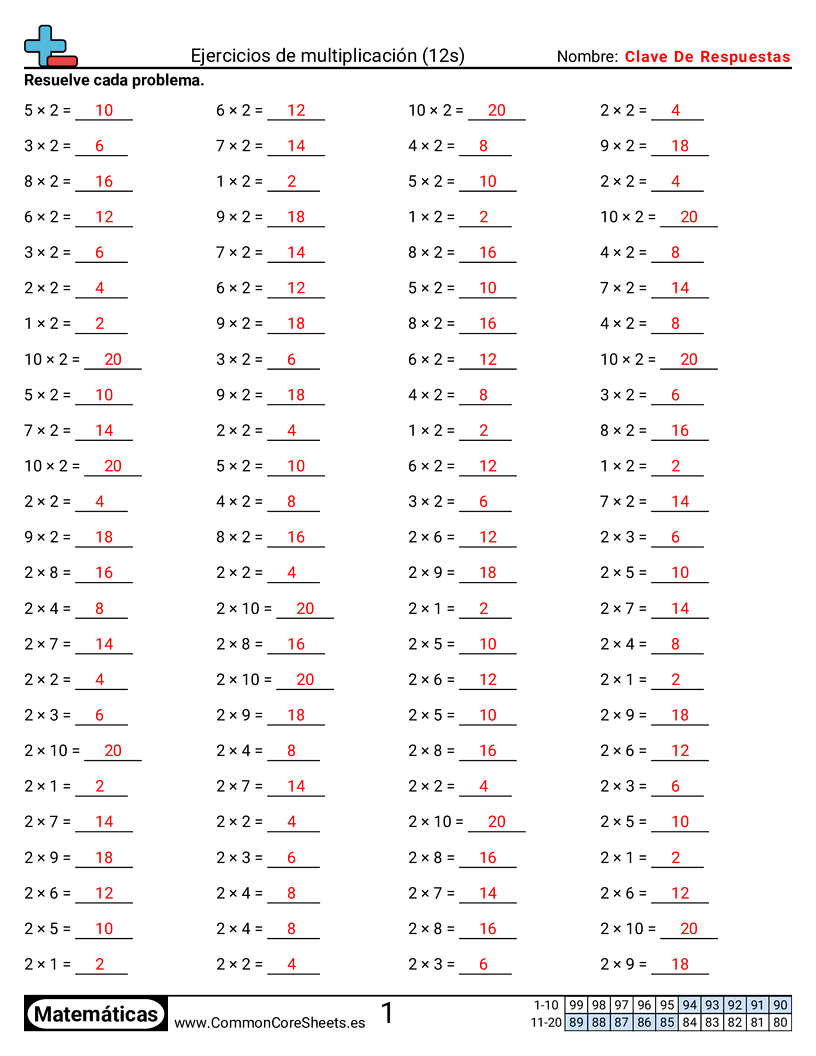Ejercicios  de ejercicios de matemáticas - 2 (tablas) (horizontal) worksheet