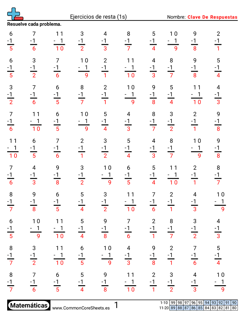 Ejercicios  de ejercicios de matemáticas - 1 (tablas) worksheet