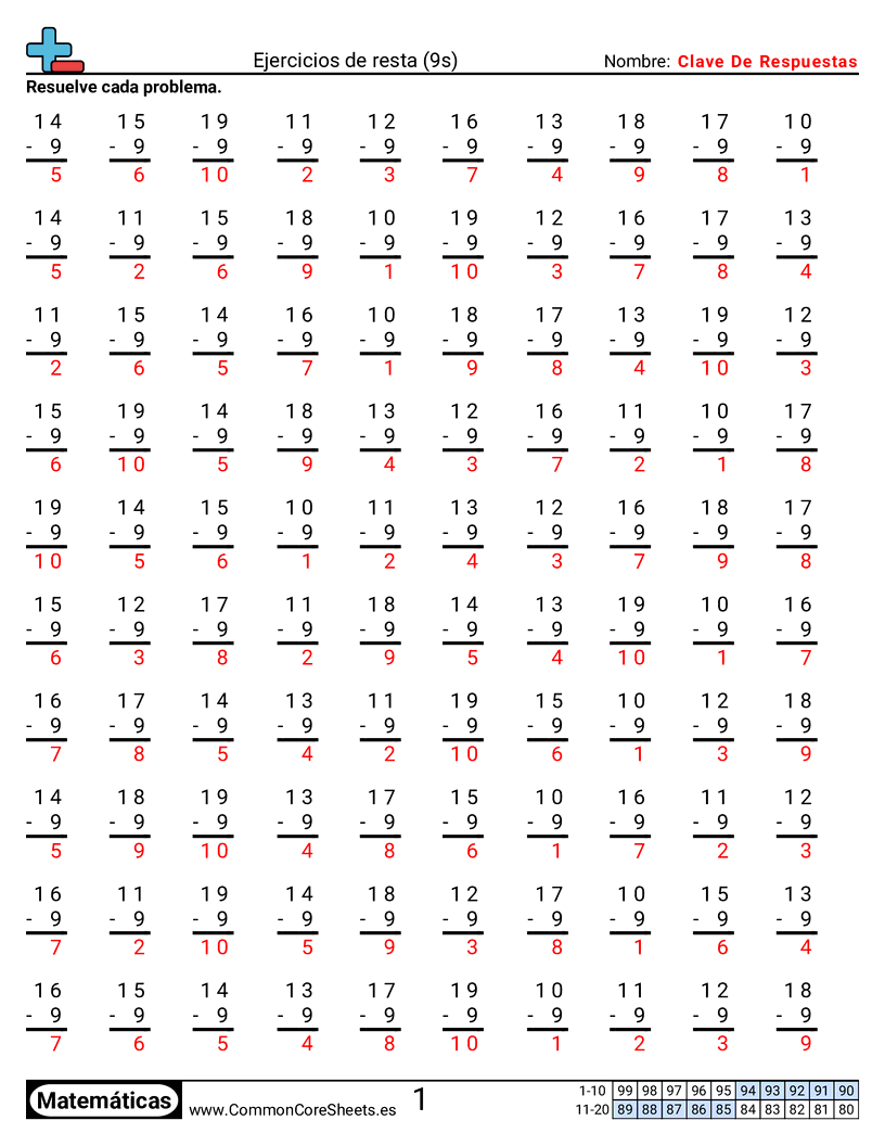 Ejercicios  de ejercicios de matemáticas - 9 (tablas) worksheet