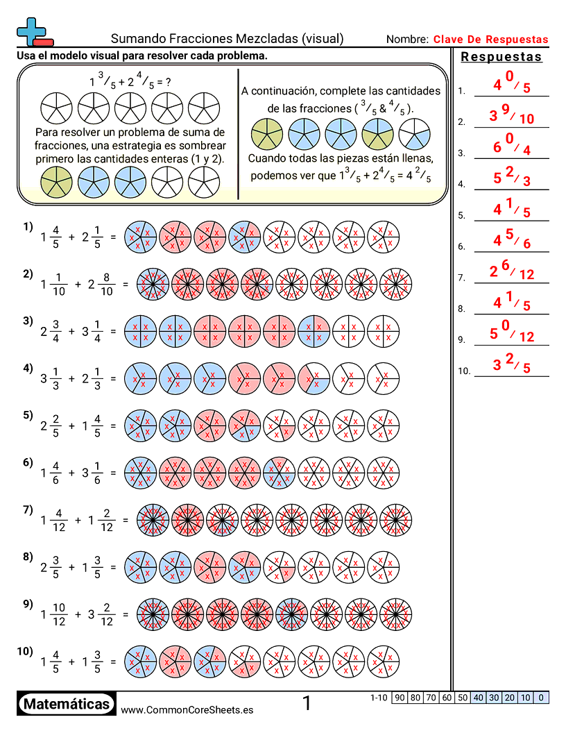Ejercicios  de fracciones - sumar-fracciones-mixtas-visual worksheet