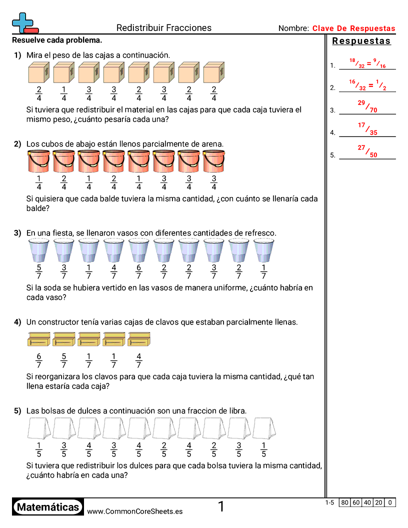 Ejercicios  de fracciones - distribuir-valores-de-fracciones worksheet