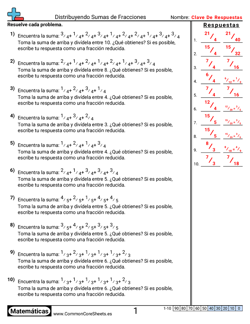 Ejercicios  de fracciones - distribuir-sumas-de-fracciones worksheet