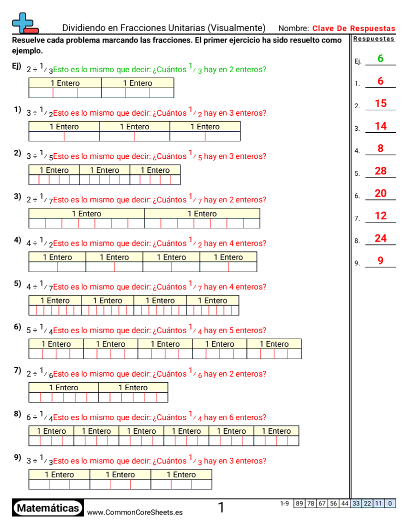 Ejercicios  de fracciones - dividir-entre-fracciones-unitarias-visual worksheet