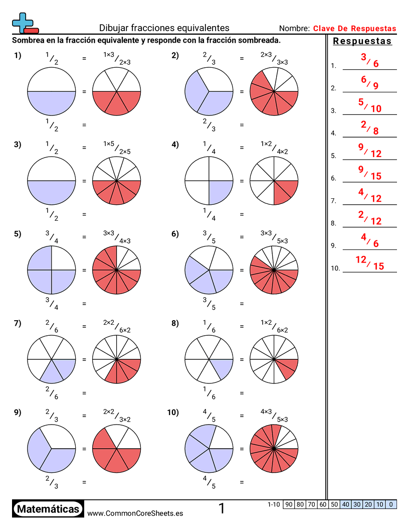Dibujar fracciones visuales equivalentes worksheet preview