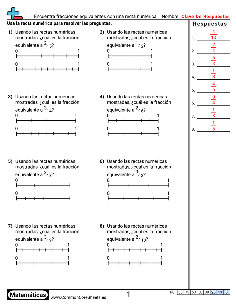 Ejercicios  de fracciones - fracciones-equivalentes-con-rectas-numericas worksheet