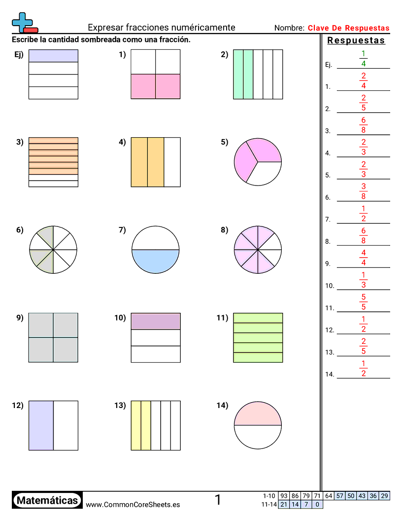 Ejercicios  de fracciones - expresar-fracciones-numericamente worksheet