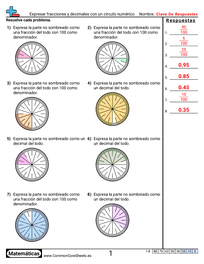 Ejercicios  de fracciones - expresar-fracciones-y-decimales-con-una-rueda-numerica worksheet