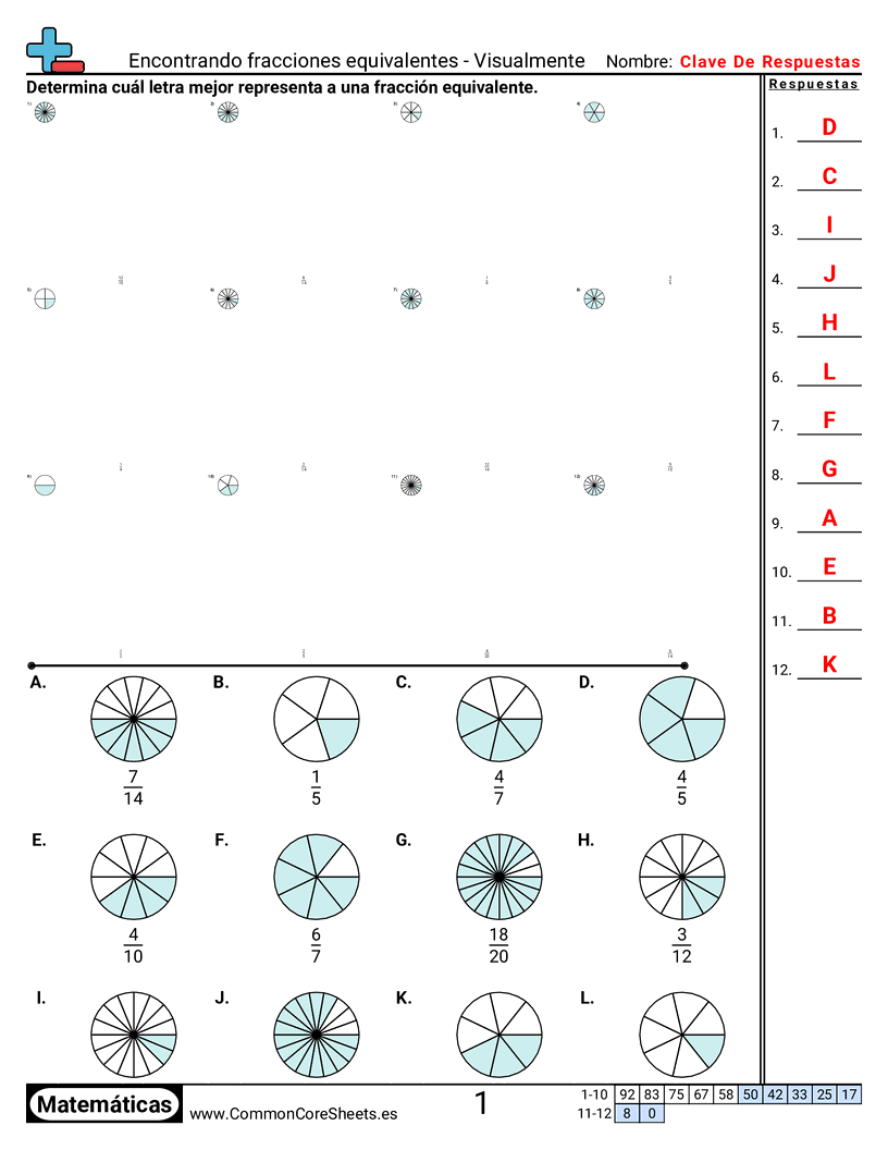 Ejercicios  de fracciones - encontrar-fracciones-equivalentes-visual worksheet