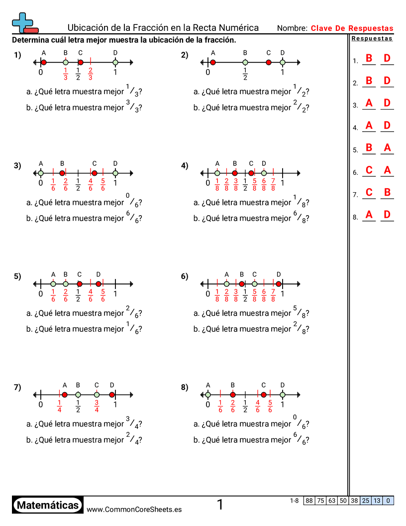 Ejercicios  de fracciones - encontrar-fracciones-en-una-recta-numerica worksheet