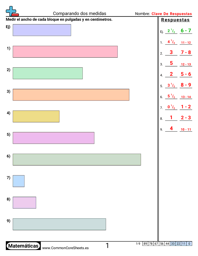 Comparar dos mediciones (ancho) worksheet preview