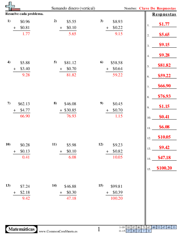  - sumando-dinero-vertical worksheet