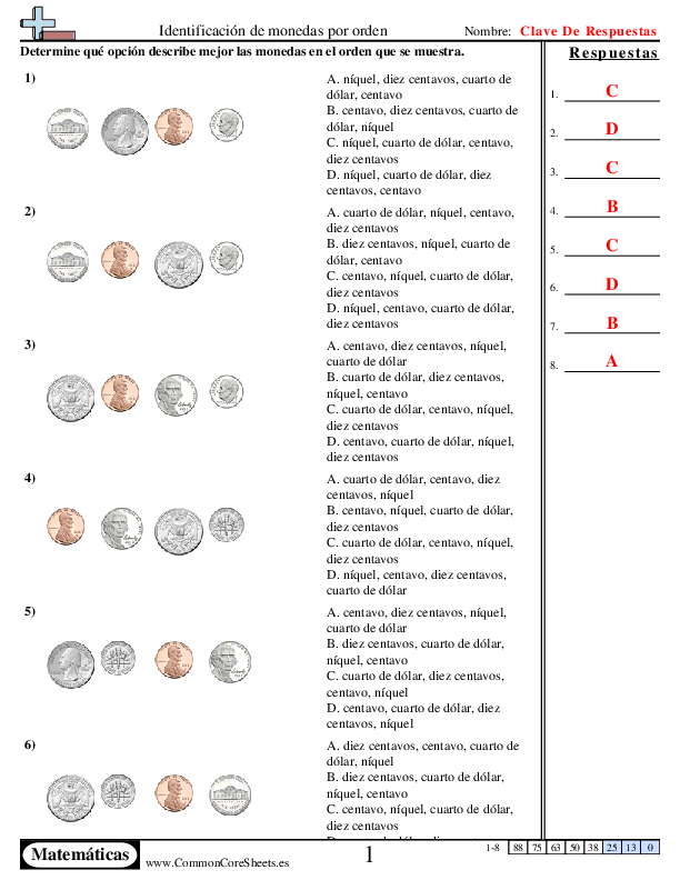  - identificacion-de-monedas-por-orden worksheet