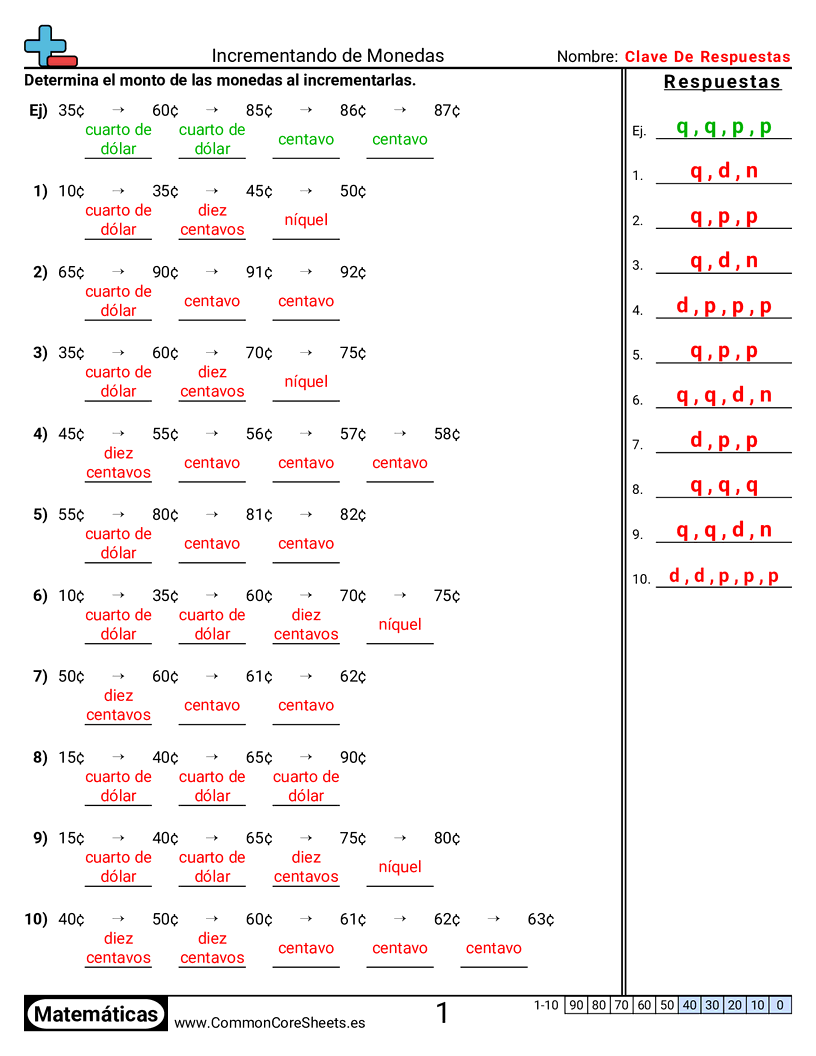 Incrementar monedas worksheet preview