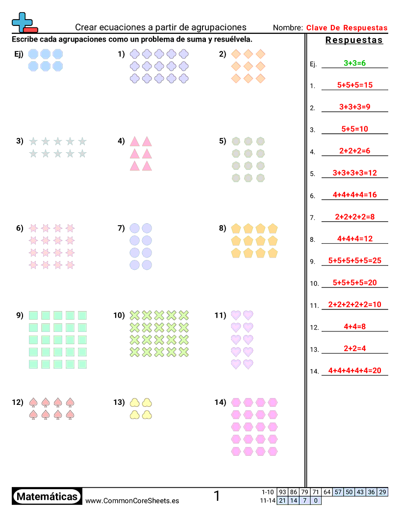 Crear ecuaciones a partir de arreglos worksheet preview