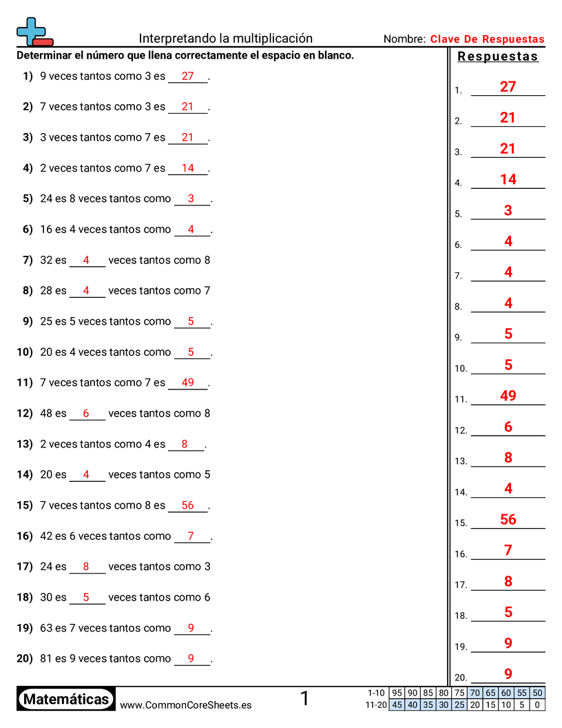 Interpretar problemas de multiplicación worksheet preview