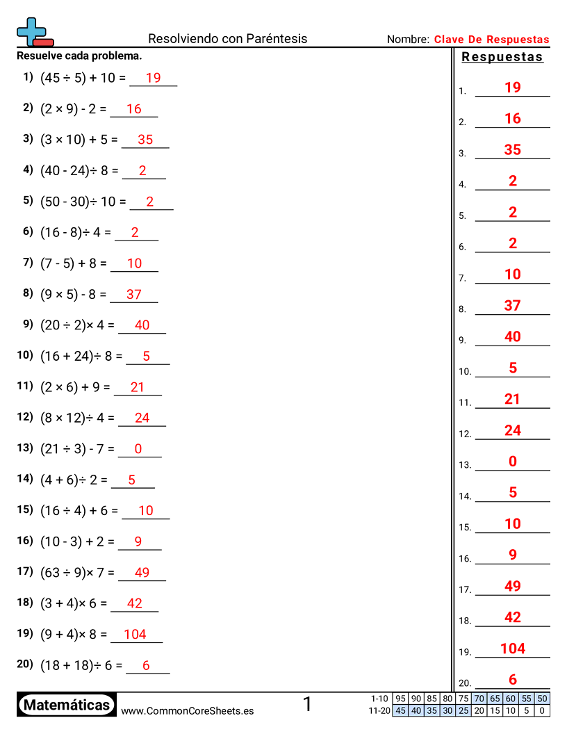 Resolver con paréntesis worksheet preview