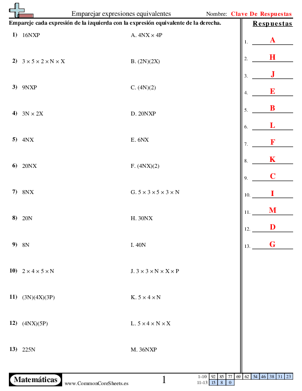  - emparejar-expresiones-equivalentes worksheet