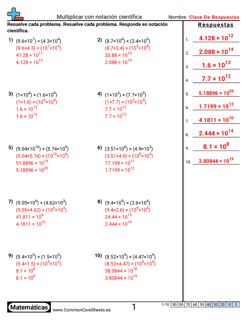 Multiplicar con notación científica worksheet preview