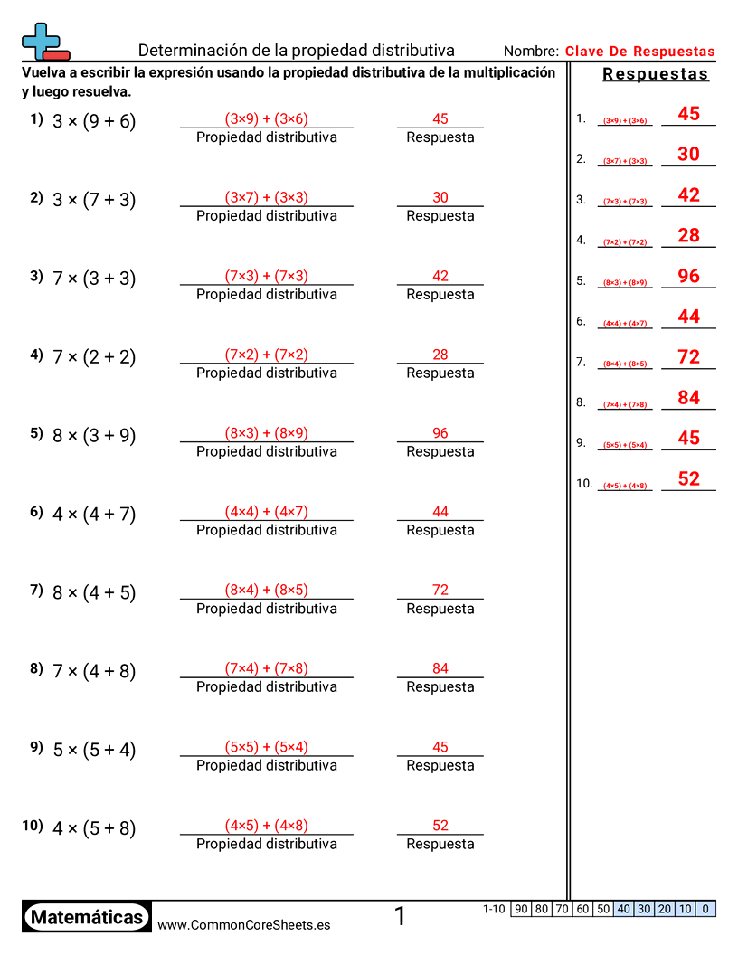 Ejercicios  de propiedades  - determinar-la-propiedad-distributiva worksheet