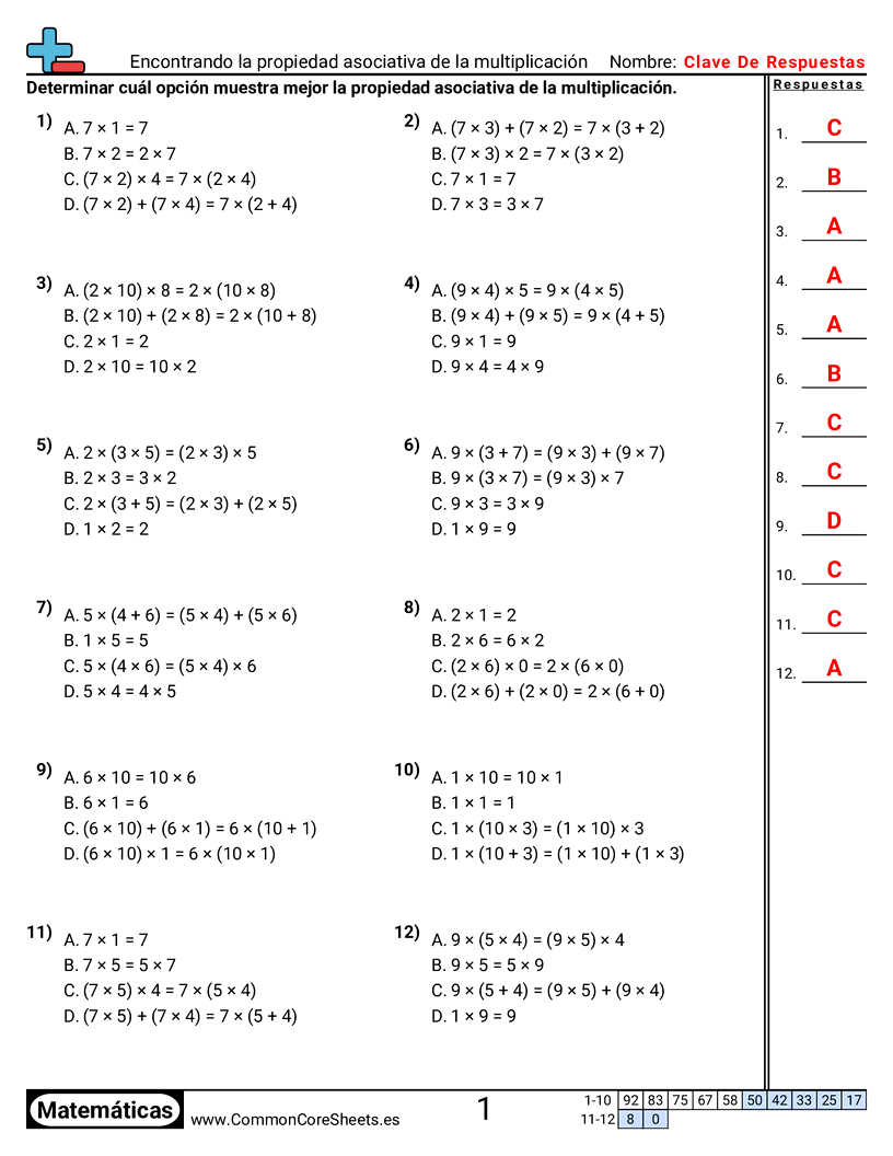 Ejercicios  de propiedades  - propiedad-asociativa-opcion-multiple worksheet