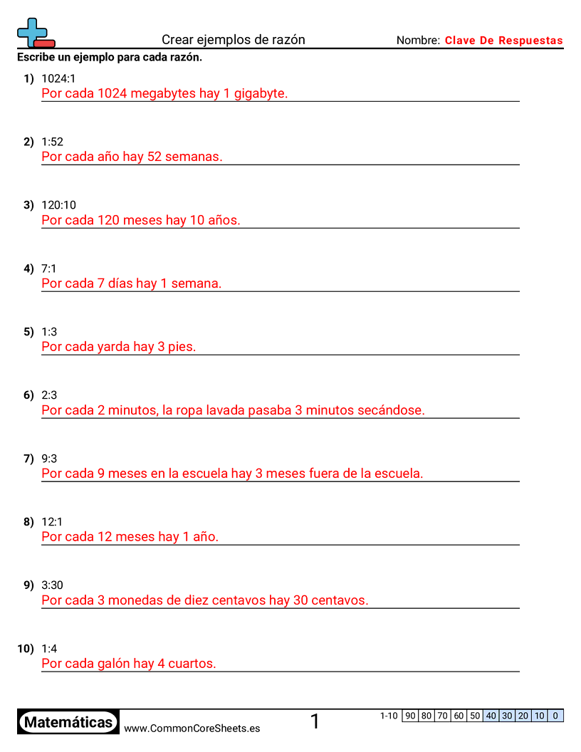 Ejercicios  de relaciones - crear-ejemplos-de-razones worksheet