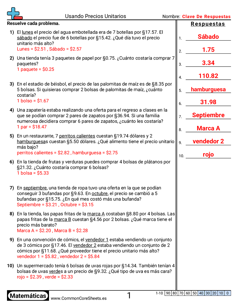 Ejercicios  de relaciones - usar-precios-unitarios worksheet