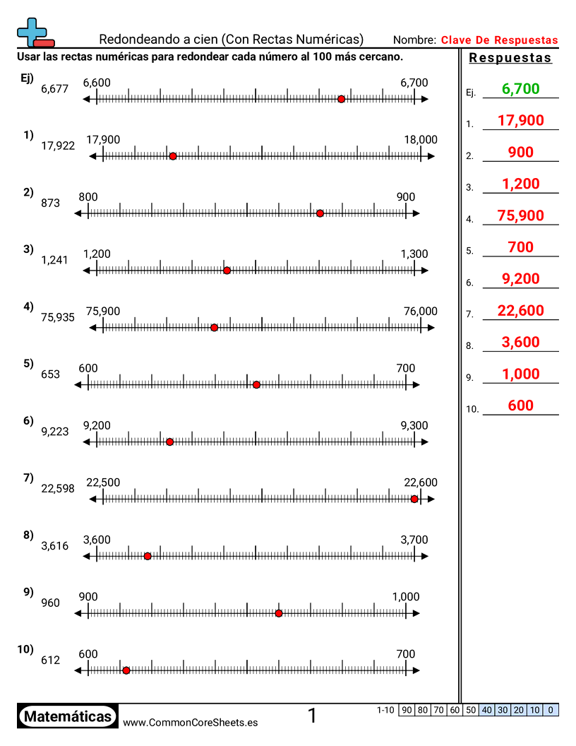 Ejercicios  de redondeo - redondear-a-centenas-con-recta-numerica worksheet