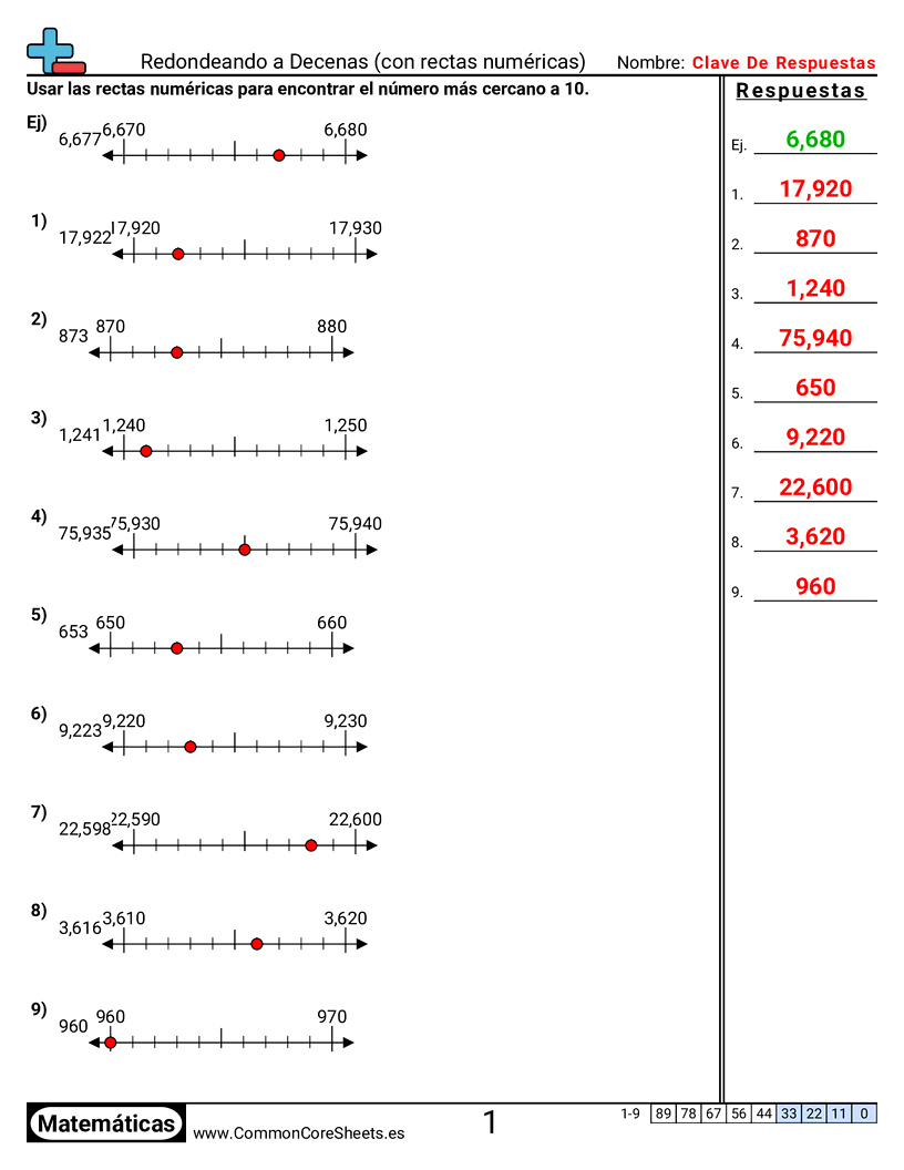 Ejercicios  de redondeo - redondear-a-decenas-con-recta-numerica worksheet