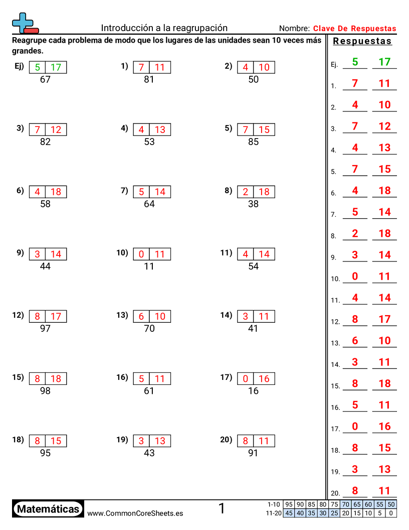 Introducción a la reagrupación worksheet preview