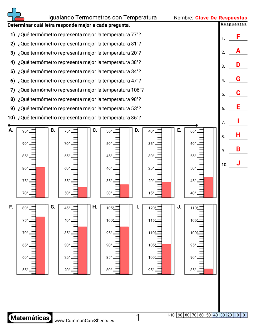 Ejercicios  de temperatura - emparejar-termometros worksheet