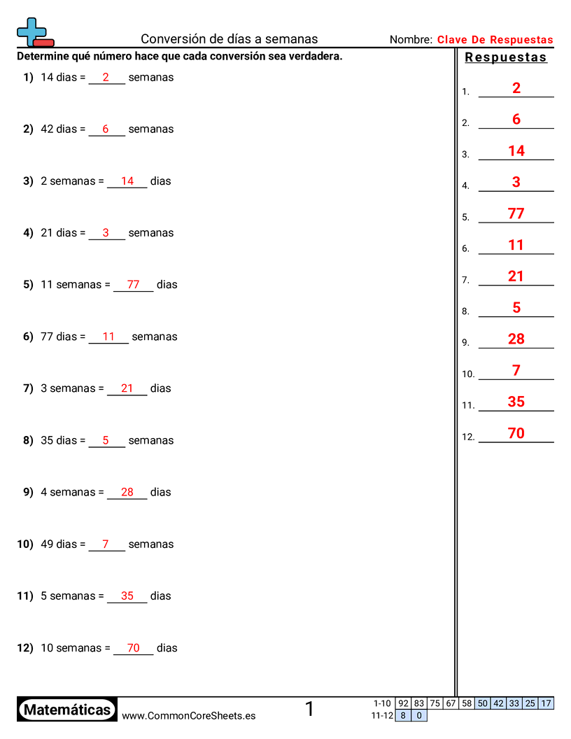 Ejercicios  de tiempo - convertir-dias-a-semanas worksheet