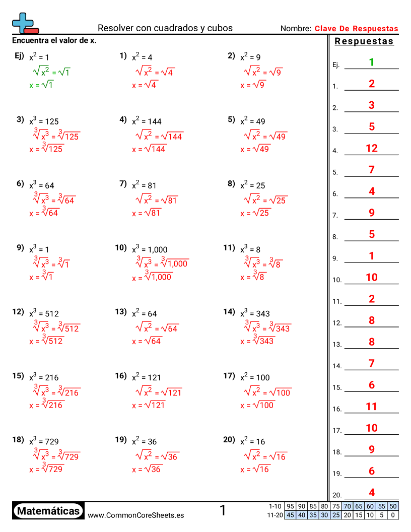 Resolver con cuadrados y cubos worksheet preview