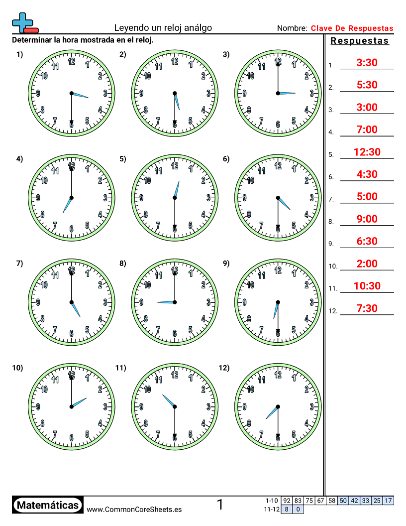 Ejercicios  de tiempo - leer-un-reloj-incrementos-de-media-hora worksheet