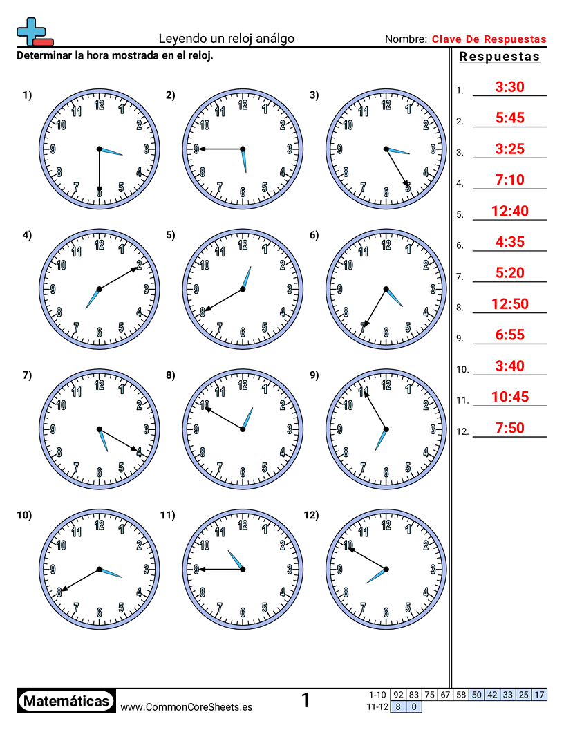 Ejercicios  de tiempo - leer-un-reloj-incrementos-de-5-minutos worksheet